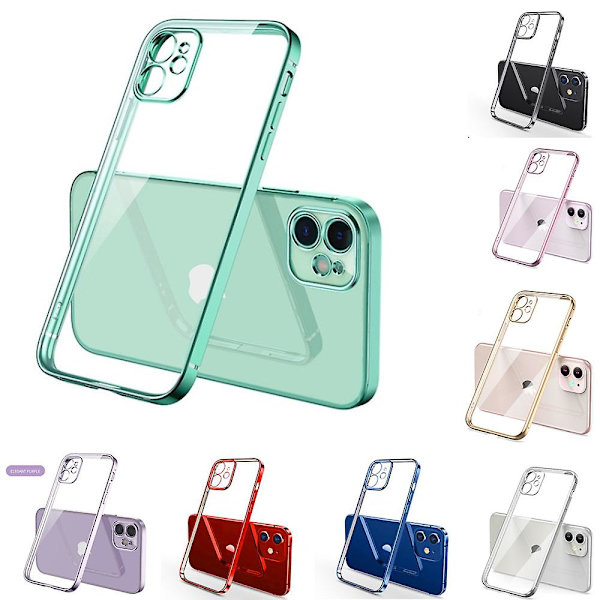 2 stk Luksus Plating Transparent Deksel For Iphone 12pro Maks Kvadrat Ramme Silikon Klar Bakdeksel Deksel