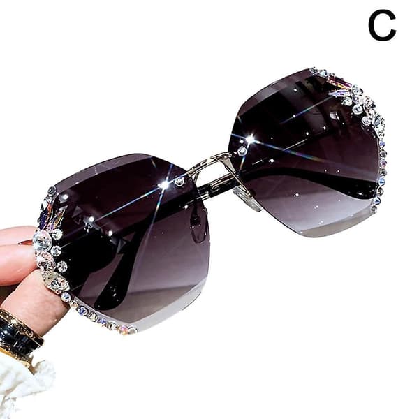 Båglösa Rhinestone Solglasögon Dam Mode Gradient Lins Solglasögon Skärmar C