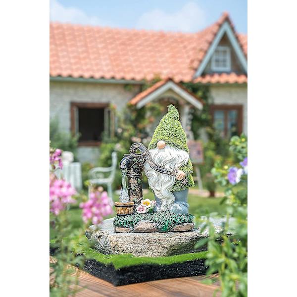 Flocket Havefigur til Haven med Solcelledrevet Lys, Havefigur med Vandpumpe, Vandafvisende Harpiks Havegaver til Terrasse