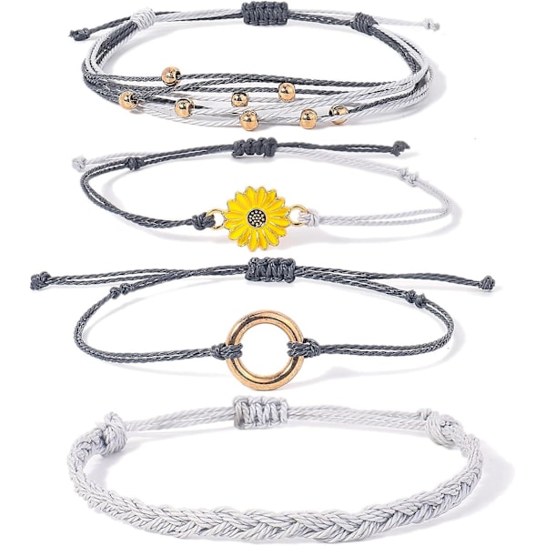 SZTXJ Handmade Braided Sunflower Rope Bracelet Rope Charm Boho Surf Bracelet for Teenage Girls (Grey)