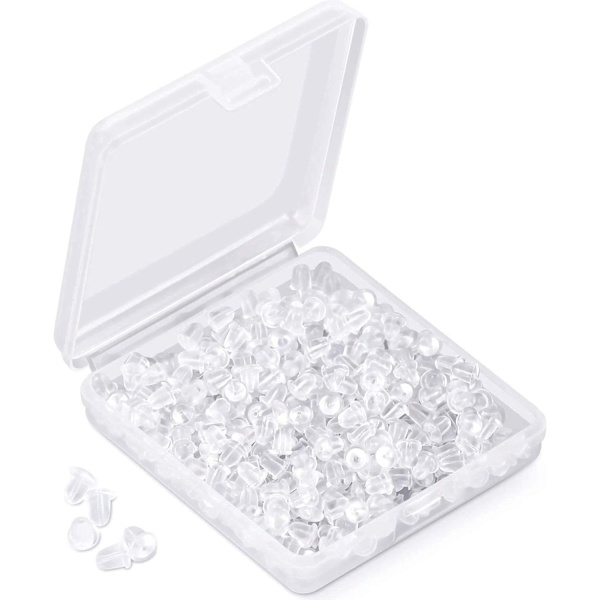 Silikon Ørepropper Øreproppstøtter 1200 Stykker Myke Transparente Øresikkerhetsbakputer Bakstopp Clutch Pluggutskifting for Fiskekrok Øredobber Stud