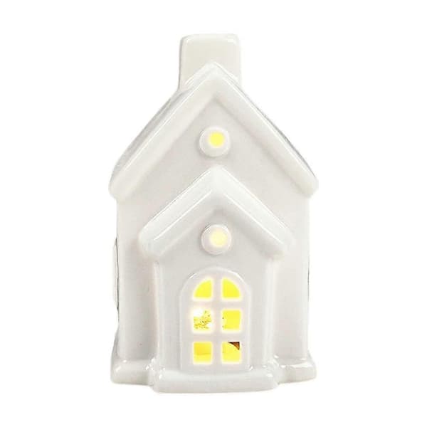 Keramiske hvide julebyhuse med LED-lys B
