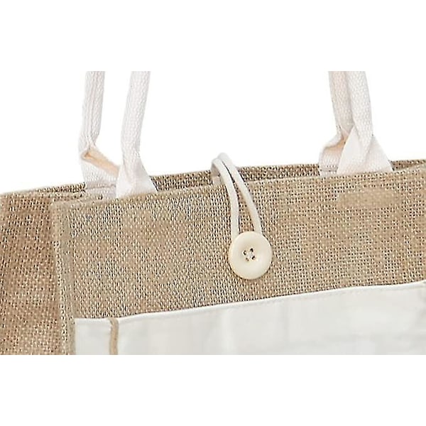 Trykt Jute Tote Bag, Canvas Front Pocket Gjenbrukbar Naturlig Lerretspose