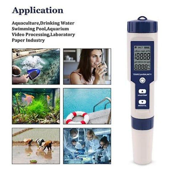 PH-mätare, Ez-9909 5 i 1 Hög Precision Bärbar Digital Vattenkvalitetsmätare, Fo