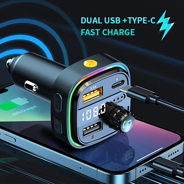 Ny Bluetooth-bil MP3-spiller lader multifunksjonell bil FM-sender bil rask lading