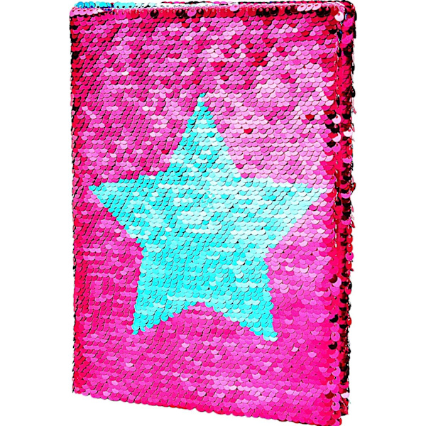 Vendbar Sequins Notesbog Dobbeltsidet Flip Sequins Notesbog Journal med Stjerne Mønster, Blå og Pink