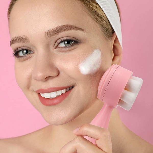 2-i-1 rensebørste Eksfoliering af dybe porer Ultrafin blød dobbeltsidet rensebørste Pink