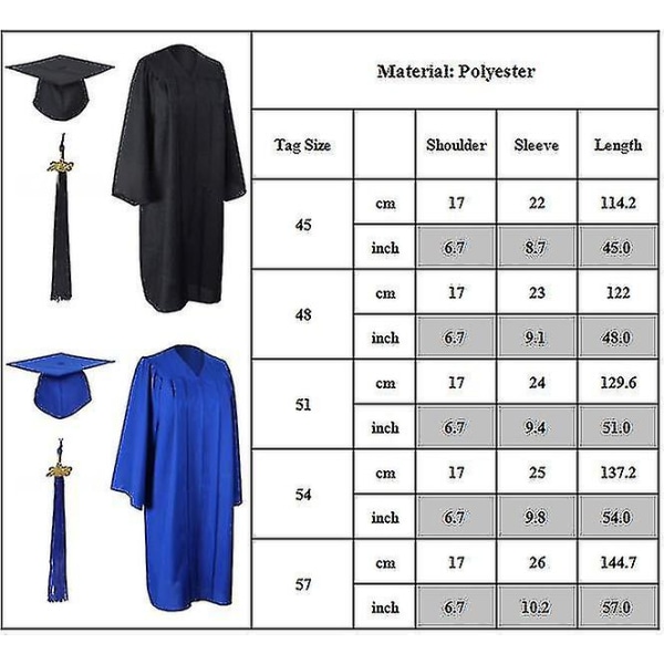 2023 Unisex Graduation Caps and Gown Set (Bulk) med Tassel for Videregående Skole & Universitet Bachelor, 2 Farger