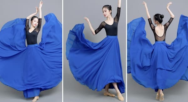 720 Silkeaktig Tynn Chiffon Elastisk Midje Lang Magdans Skjørt Blue 90CM