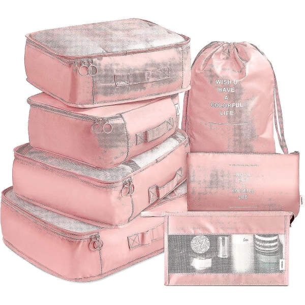 Pakkekuber for reiser 7 stk reisekuber sett sammenleggbar koffertorganisering Lett bagasjeoppbevaringspose
