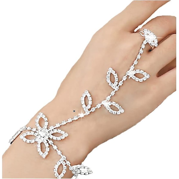 Mariage Feuille Anneau Bracelets Argent Cheville Main Dragonne Bracelet Doigt Anneaux Main Accessoires pour Femmes et Filles