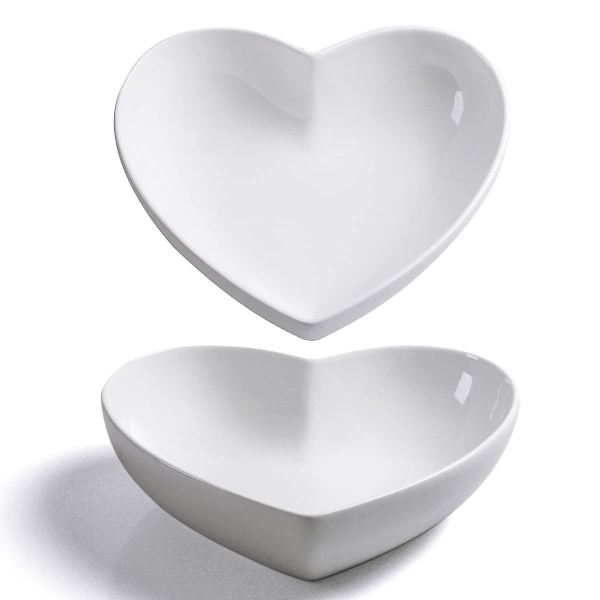 Store hjerteformede skåle 2 stk Porcelæn Hvidt hjerteformet fad til desserter/salat/frugt/pasta eller romantisk middag, 23 cm