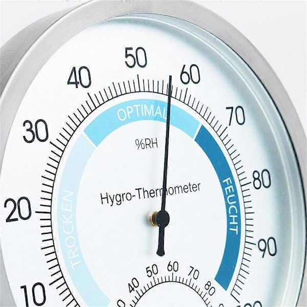 Rustfrit stål rumtermometer og hygrometer analog - Præcis måling - Ø 13cm