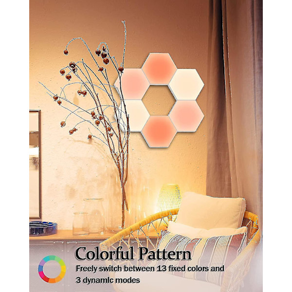 Hexagon Lys med Fjernkontroll, Smart DIY Hexagon Vegglys, Dobbel Kontroll Hexagonale LED Veggpaneler med USB-Strøm