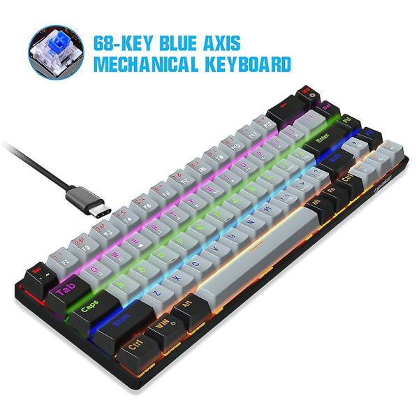 V800 Trådbundet mekaniskt tangentbord 68 nycklar Rgb-speltangentbord med avtagbar Type-c-kabel Abs Keycap B