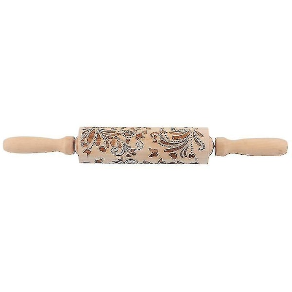 Wooden Carved Rolling Pin Dough Pastry Roller Fondant Cake Noodle Baking Tool (flower Pattern)