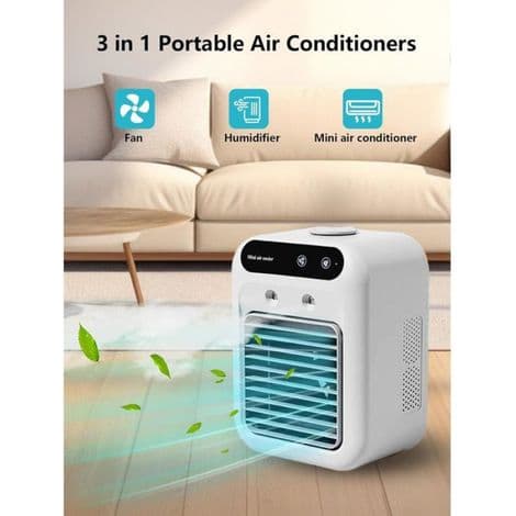 Mini bärbar luftkonditionering - 25W - Dubbel dimfunktion - 2 fläkthastigheter - 500 ml vattentank