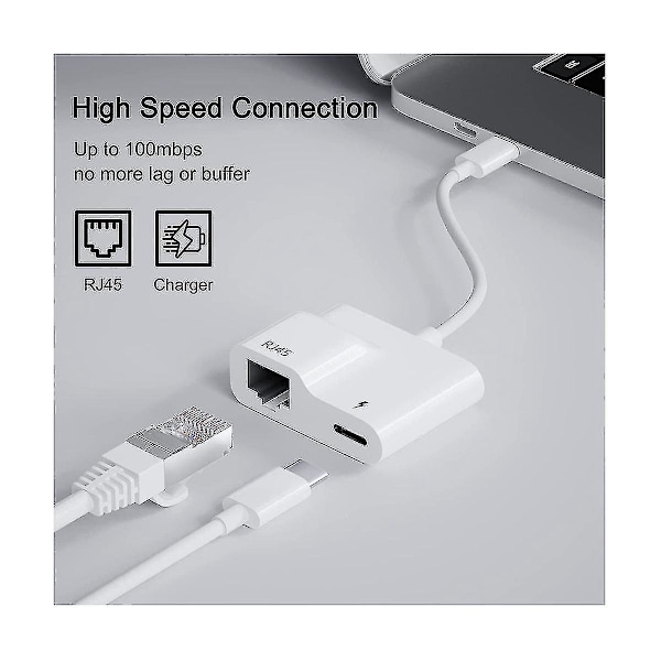 USB-C till Ethernet-adapter, USB Typ-C till RJ45 Gigabit Ethernet LAN-adapter med PD 60W laddare, för