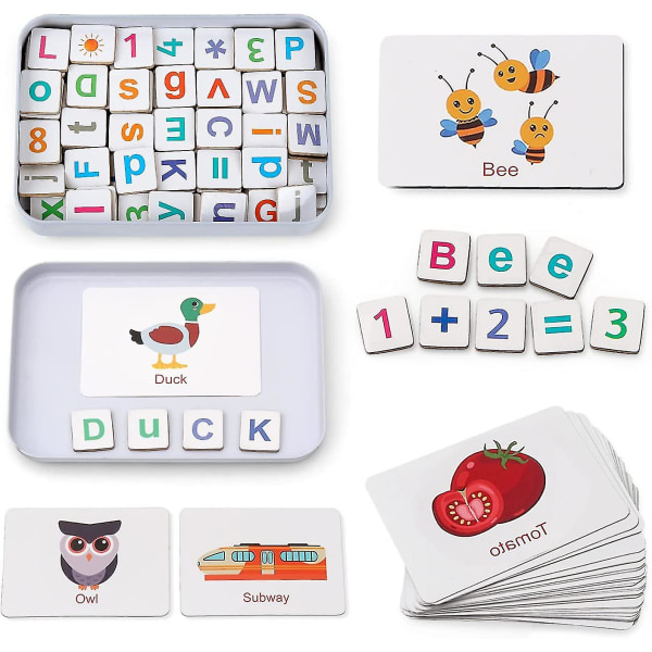 Trä magnetiska bokstäver och siffror leksaker, kylskåp Abc alfabetet Word Flashcards