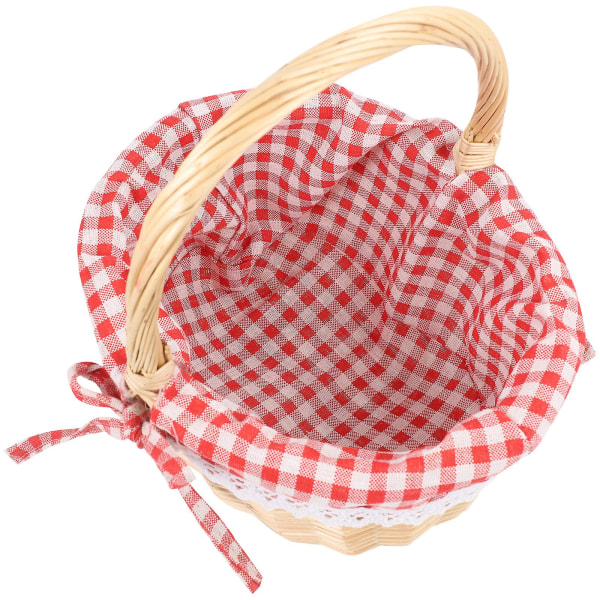 Käsin kudottu piknikkassi lahjakori Paju säilytyskori Pellava sisäkori säilytykseen Koko S (pääväri punainen ruudullinen kangas)