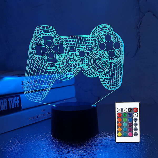 Wekity 3d Gamepad-lampe Spillkonsoll Nattlys 3d Illusion-lampe for barn, 16 farger som endres med fjernkontroll, spillrom-spillergave, innredning på soverommet for barn