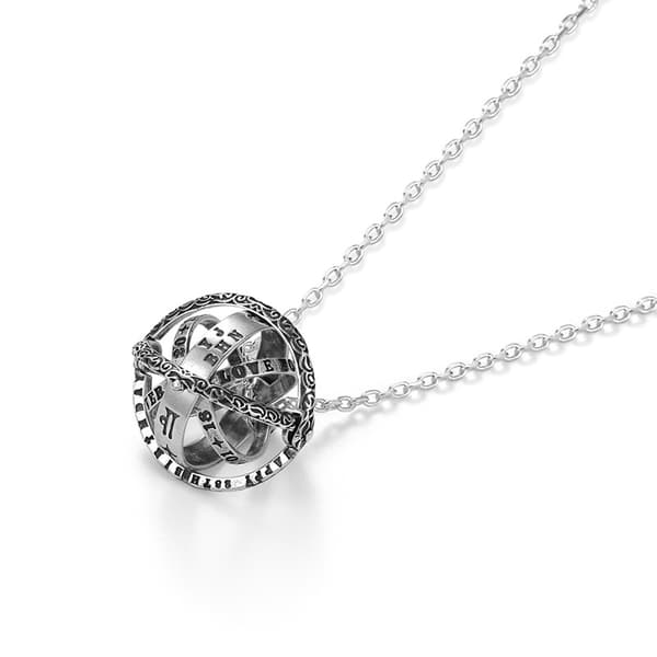Deformert astronomisk kule ring, halskjede Silver No.8