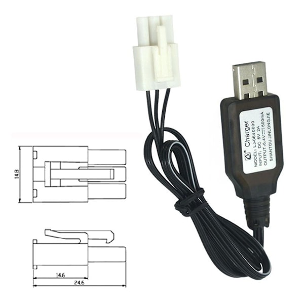 600mA 6.4V USB Laderkabel EL4.5-3P Plugg P-til-R for RC Bil Lastebil Speedbåt JS