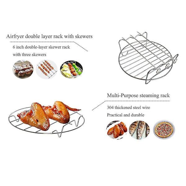 4 stk Luftfrityr Tilbehør 6 tommer Passer til Luftfrityr 2.3-3.2qt Bakekurv Pizzaplate Grillgryte K