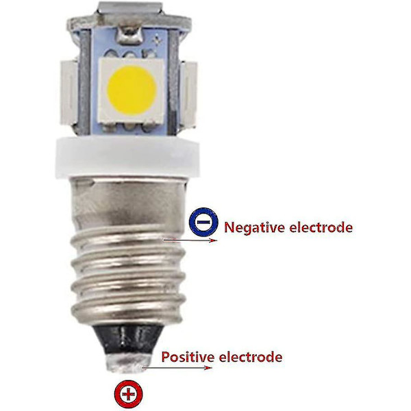 10 stk. E10 6v Cool White LED-pærer 5smd 0,5w 50lm Lampwarm White