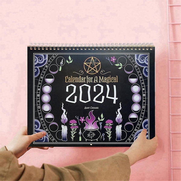 2024 kalender for en magisk, tidsplanlægning vægdekoration Sort magisk heks vægkalender Magical Dail