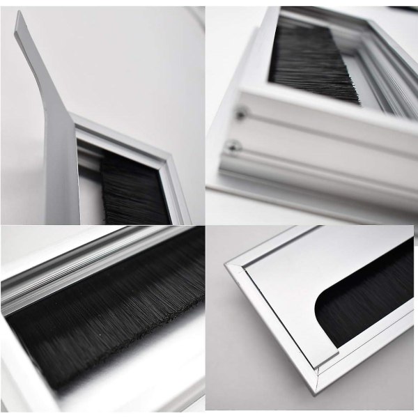 Kabelgjennomføring Firkantet, firkantet Innebygd bordkabel Aluminium Sølv eloksert tråd Skrivebordsorganpassasje 2 stykker 80 * 80 mm+1 stykke 160 * 80 mm