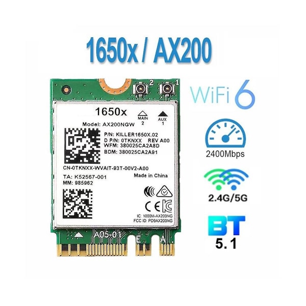 För 1650x Wifi Card+8db Antenn Kit Ax200ngw 3000mbps 2,4g 5g Wifi 6+bt 5,1 Gigabit Wireless Card F