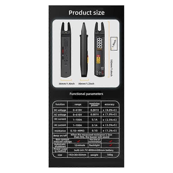U0 Digital Clamp Meter Gaffel DC AC 100A Smart Amperemeter Tång TRMS Ström Auto Multimeter Spänning El