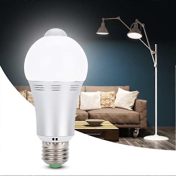 E27 7W Rörelseaktiverad LED-lampa för Hemtrappor AC85-265V Vit