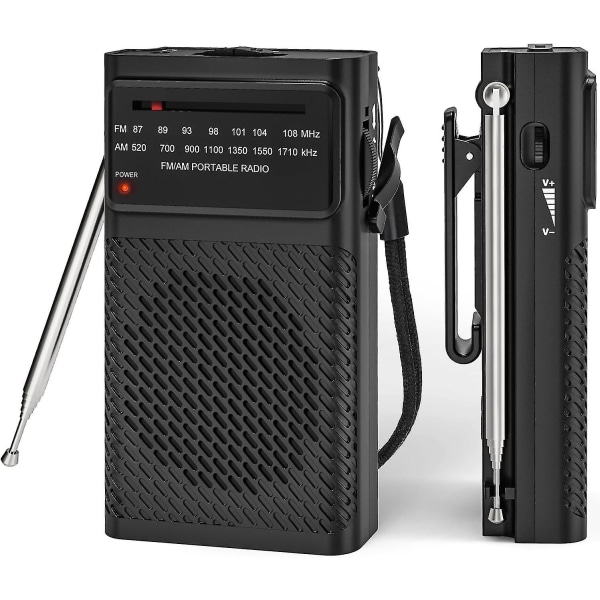 Lille bærbar radio Am Fm, transistorradio med klips bagpå, højttaler, 2xaa batteridrevet radio med ultralang antenne Fremragende modtagelse, Po