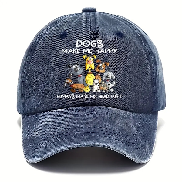 Cool Hippie Söt Böjd Brätte Baseballkeps, Söt Hundar Gör Mig Glad Tryckt Sliten Truckerkeps, Snapbackkeps För Casual Fritid Utomhussporter