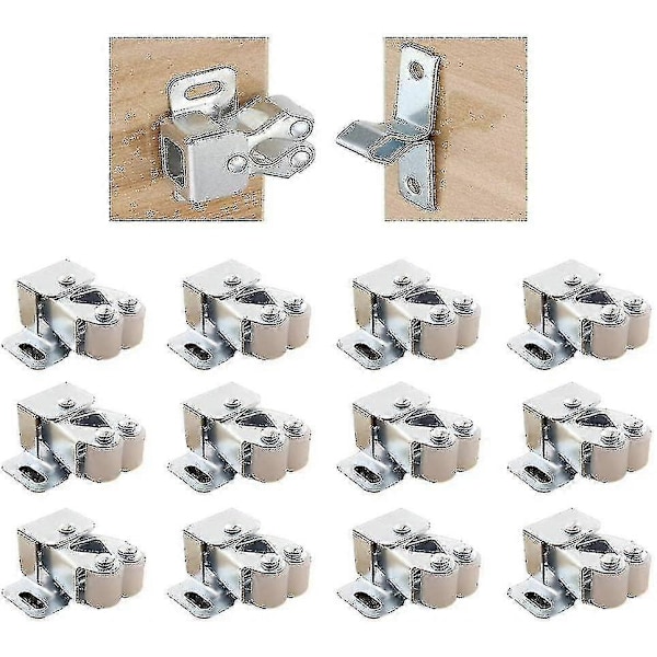 Cabinet Door Latches With Screws Double Roller Double Latch Stainless Steel Cupboard Locking Latch For Kitchen Cabinet Cupboard And Drawer (12 Pieces)