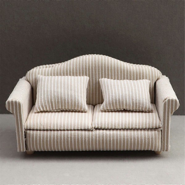 1:12 Miniatyr Möbel Soffa DIY Dekoration Dockhus Mini Möbel Vardagsrum Möbel Vit Beige Soffa med Kuddar