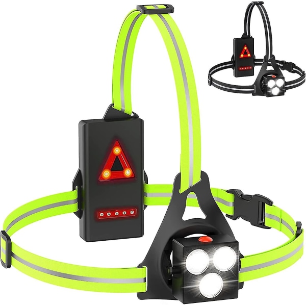 Løpelys, USB-oppladbart LED-løpelys, 120 justerbart brystlys, 500 lumen, løpelys med refleksstrimler for jogging, turgåing