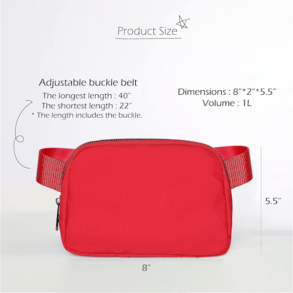 Unisex Mini Midjeväsk med Justerbar Rem - Liten Midjeväsk för Träning, Löpning, Resor, Vandring, Röd