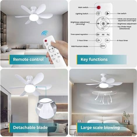 Loftventilator - 40 watt - 6 blade - 3 ventilatorhastigheder - Stille drift