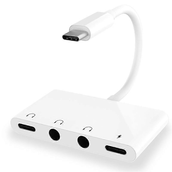 USB C till 3,5 mm ljudadapter, 4 i 1 USB C till hörlursuttag med 3,5 mm ljuduttag och 60W PD snabbladdningsport