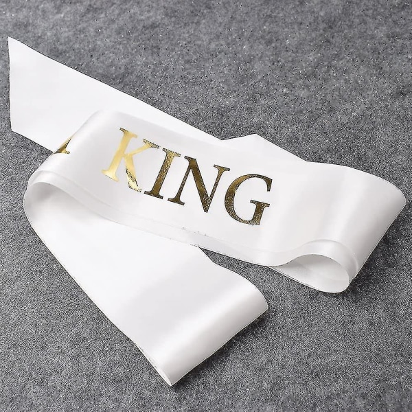 Katea "prom King" og "prom Queen" sashes - konfirmasjonsfest skolefesttilbehør, hvit med gulltrykk - -