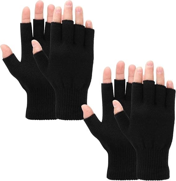 Dobbeltpakke fingerløse termohandsker - Tykke strikkede touchscreen-elastiske vanter til vinter, unisex.