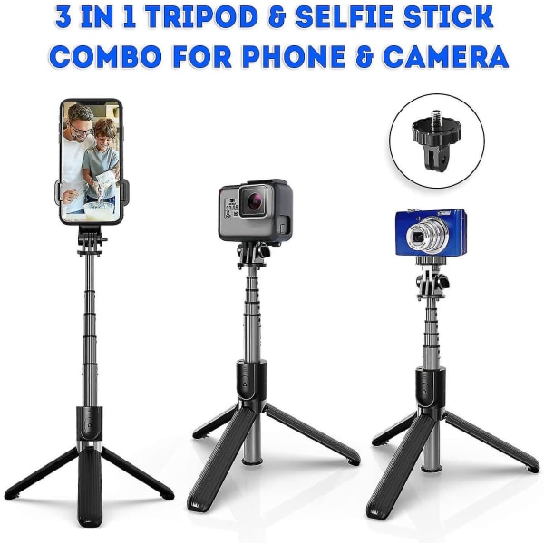 Selfie Stick-stativ, 4 i 1-udvidelig Selfie Stick med Bluetooth-fjernudløser 360-rotation