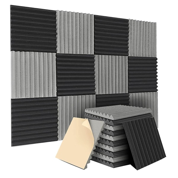 12-pack självhäftande akustiska paneler, 12x12x1 tum ljudsäkra skumpaneler, ljudisolerade väggpaneler S