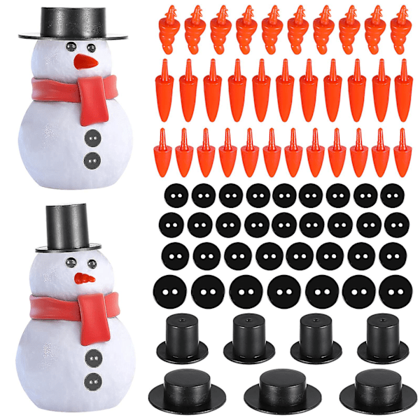 320 stk Julepynt DIY Snømann Ornamentsett Snømann Nese Knapper Mini Svarte Hatter