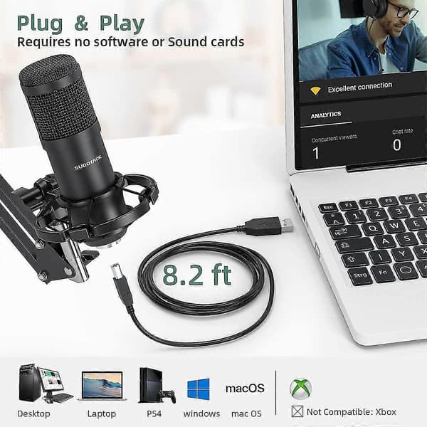 USB Streaming Media Podcast PC Mikrofon Kit Med Lydkort Boom Shock Mo