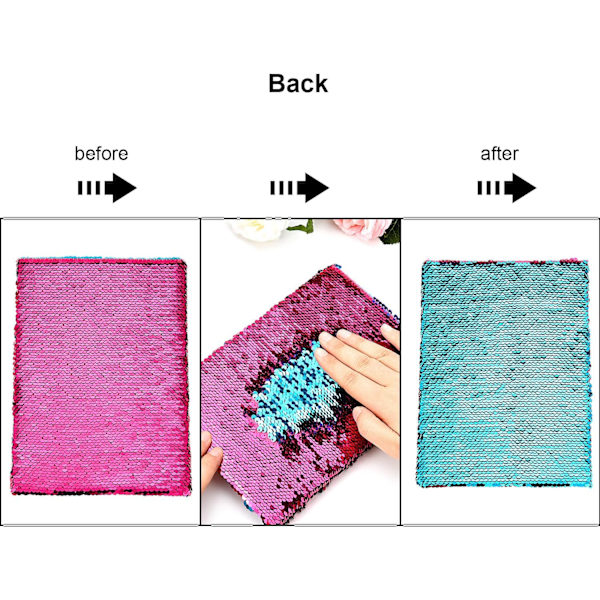 Vendbar Sequins Notesbog Dobbeltsidet Flip Sequins Notesbog Journal med Stjerne Mønster, Blå og Pink