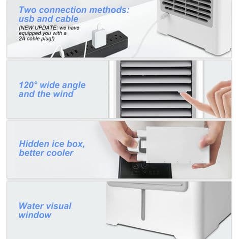Mini bærbar aircondition med 3 hastigheder. Fordampende luftkøler. Touchscreen (USB).